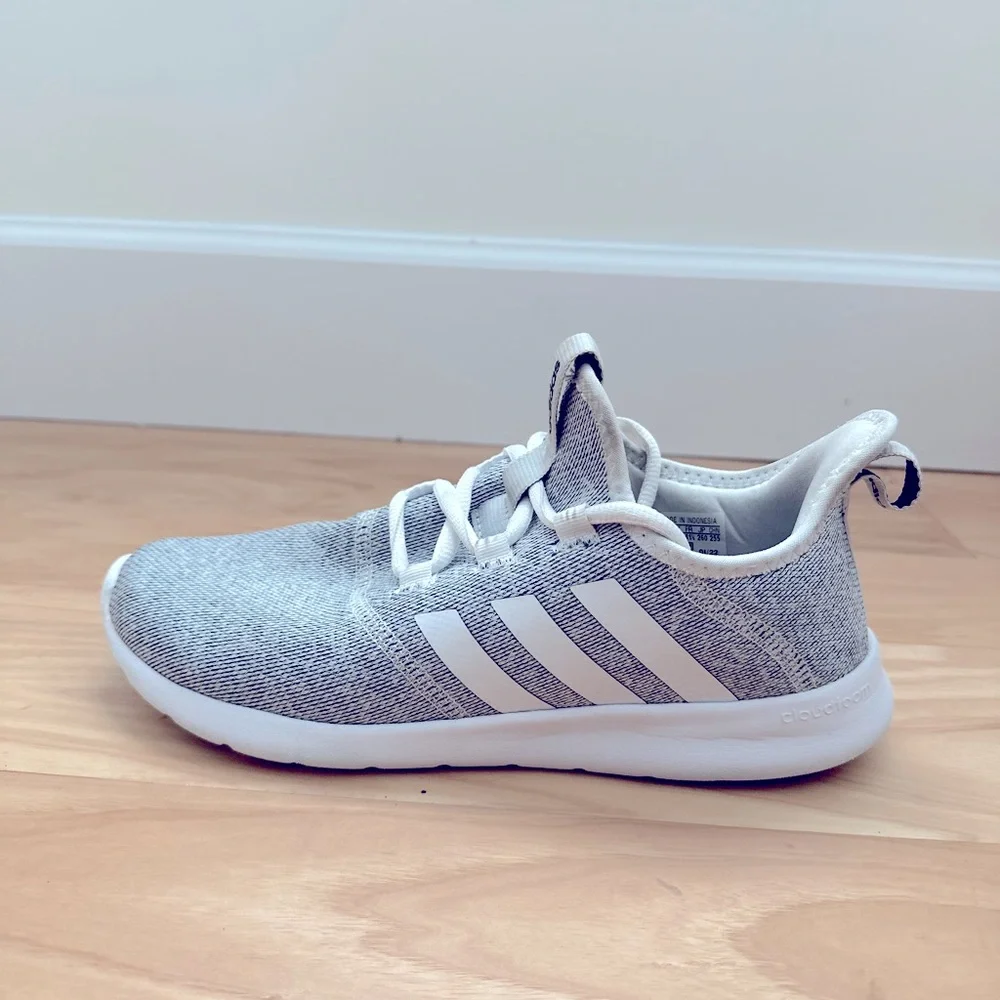 adidas White Gray Knit Running Shoes
